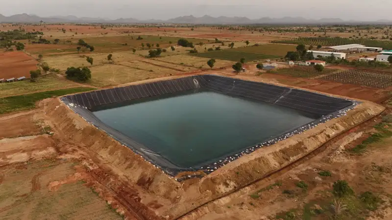 Lined farm pond for irrigation at GreenX